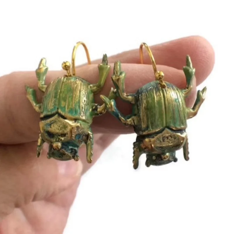 Vintage Green Beetles Earrings New Classic Design Insect For Woman Pendant Accessories