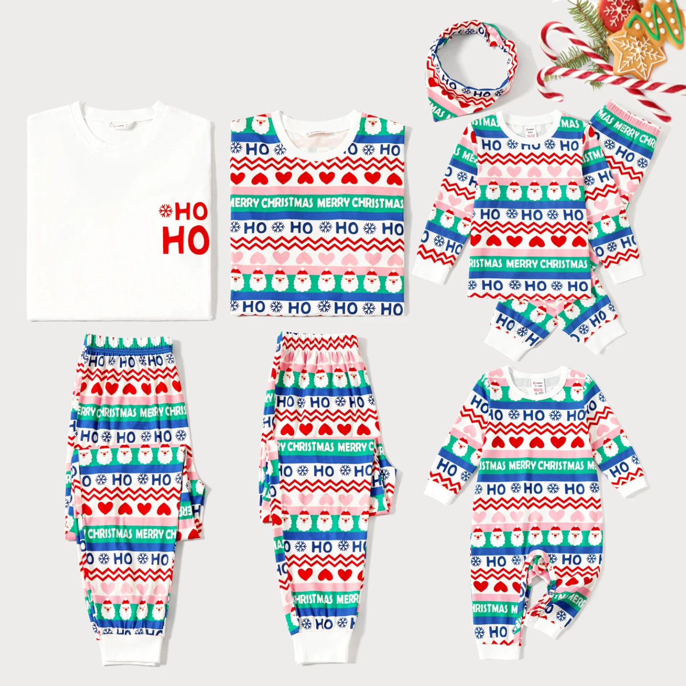 

PatPat Christmas Family Matching Colorful Santa&Love All-over Print Long-sleeve Pajamas Sets (Flame resistant)