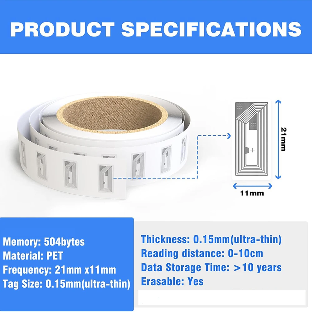 NFC-tagstickers transparante zelfklevende tags, RFID-tags met herschrijfbaar 137 byte-geheugen, geschikt voor alle NFC-compatibele smartphones