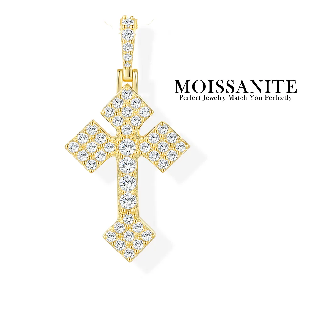 

0.66CTW Moissanite Cross Pendant 925 Sterling Silver 18K Gold Plated Full Pave Hip Hop Style for Men Women (Pendant Only)