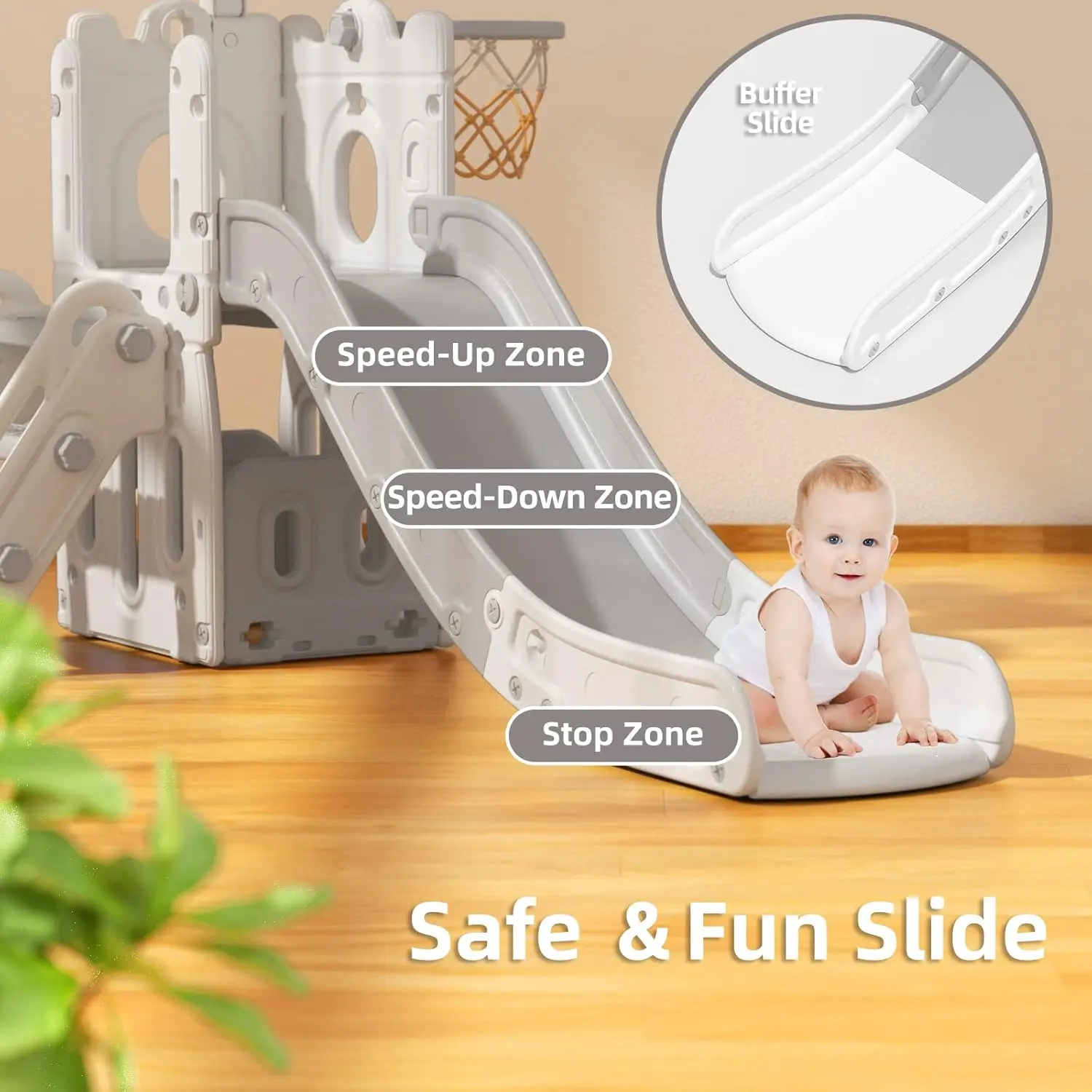 Toddler Slide 7 in 1 Kids Slides Indoor Playground Outdoor Playset for Backyard Baby Climber with Telescope Basketball Hoop Tunn