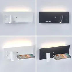 LED Adjustable Angle Wall Lamp USB Charging Port Wireless Charging Wall Lamp Study Bedroom Bedside Reading Lamp Lighting Fixture