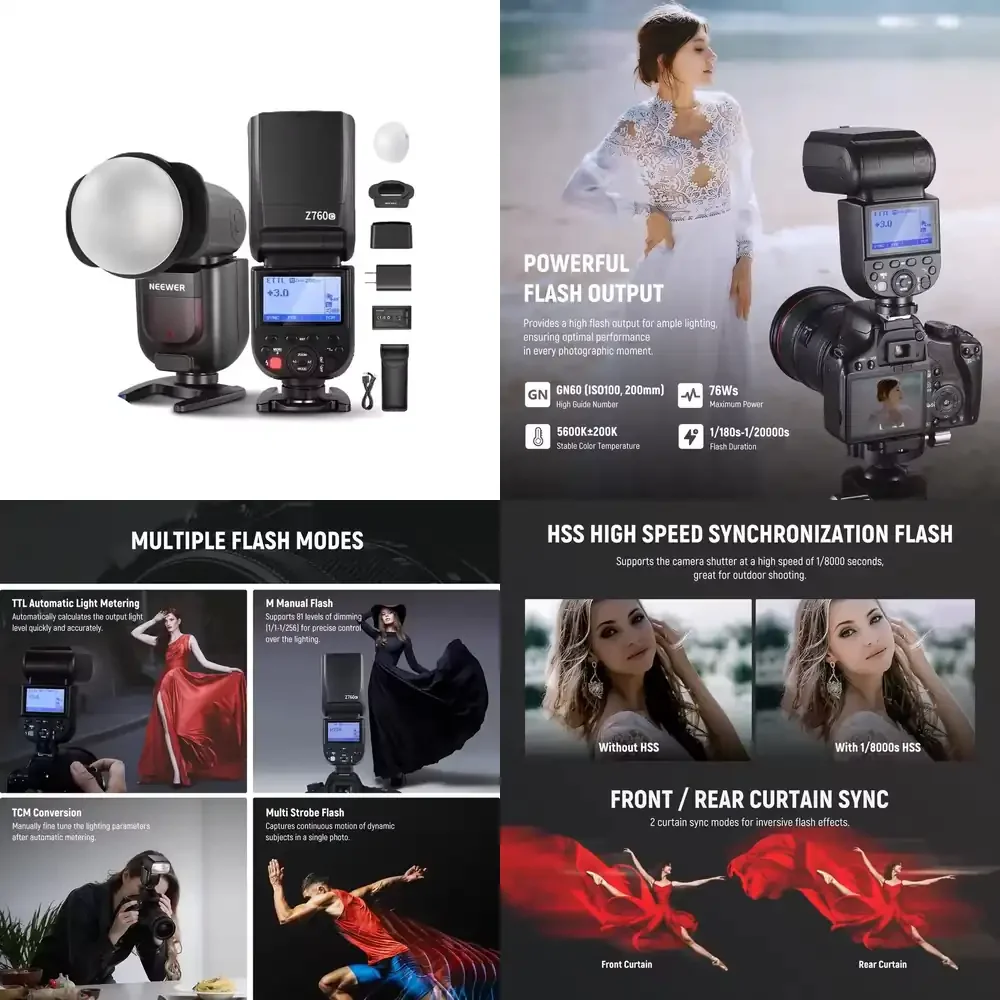 

NEEWER Z760 Professional 2.4G Wireless TTL Flash Speedlite 76Ws GN60 Compatible with Professional Cameras