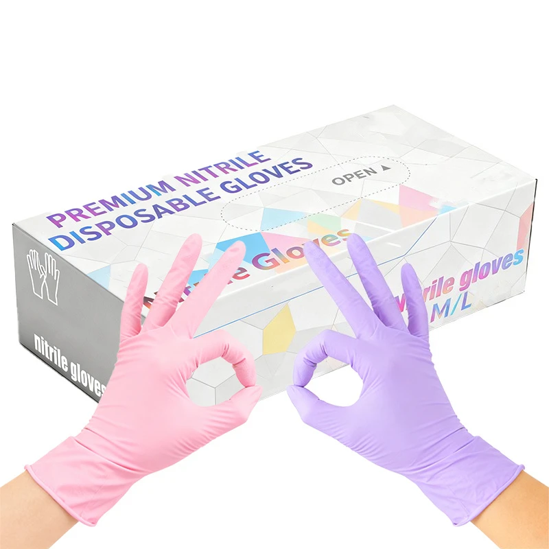 

50/100 шт., светло-розовые, светло-фиолетовые перчатки, одноразовые нитриловые перчатки для домашнего использования, ежедневная вышивка, татуировки, инструменты для чистки ванны для домашних животных