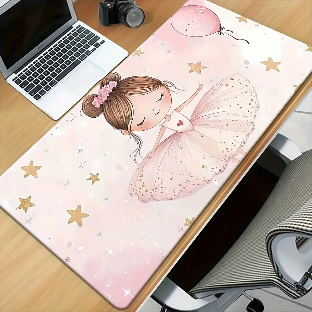 Ballet Mouse Pad And Desk Mat - Adorable Pink Ballerina Girl Pattern With Floral Decor, Soft Rubber Base And Smooth Surface, Large Rectangular Size Suitable For