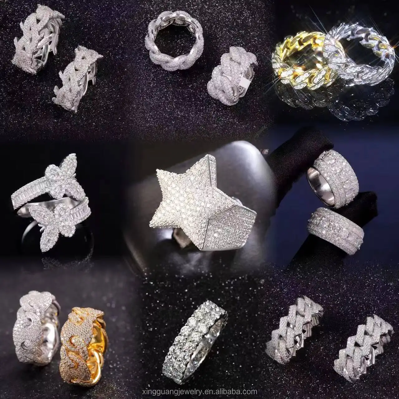 Hot Sale Full Size Hip Hop Rings Collections Spiked Ring Ice Out VVS Men Women 925 Sterling Silver Thorn Moissanite Cuban Rings