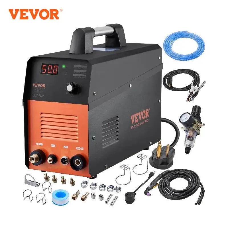 VEVOR Plasma Cutter 50Amp Non-Touch Pilot Arc Air Cutting Machine 110V/220V Dual Voltage AC IGBT for Cut Copper Stainless Steel