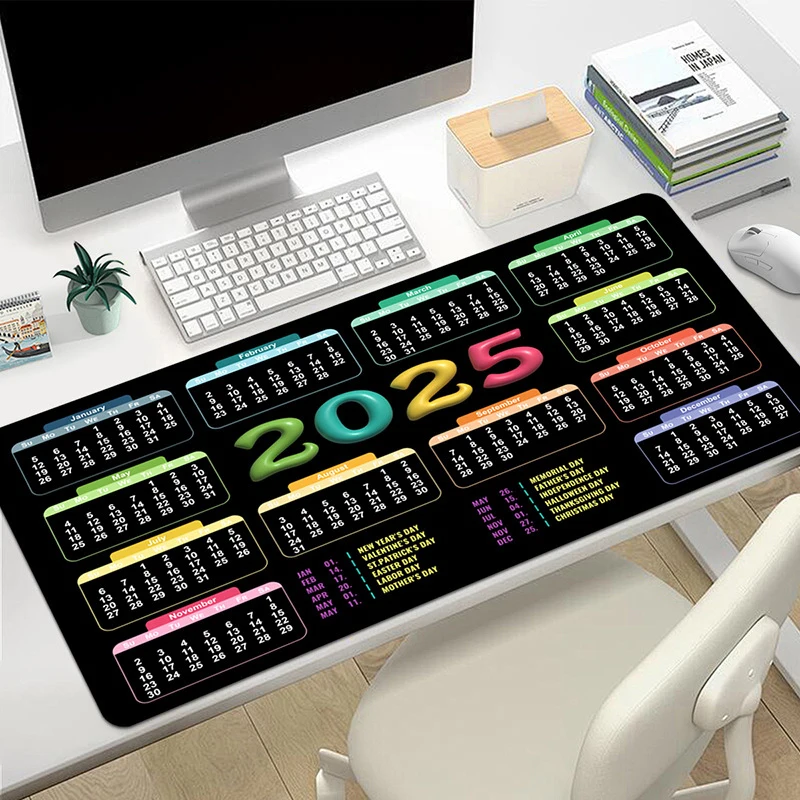 2025 Calendar Pad With Holiday Reminders - Non-Slip, Washable Rubber Base, Stitched Edges, Desk Mat For Office Use