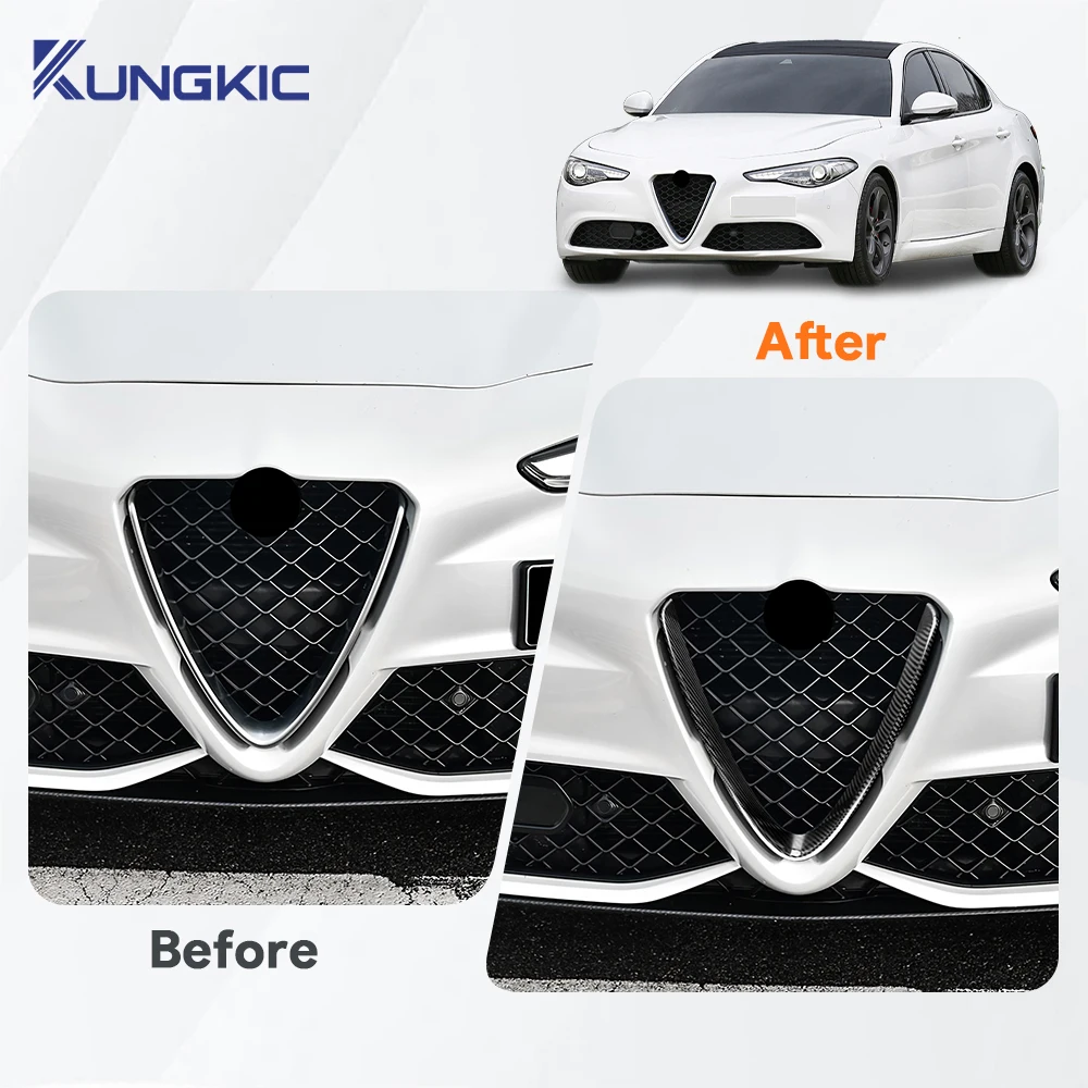 Dry Carbon Fiber For Alfa Romeo Giulia 2017 2018 2019 2020 2021 2022 2023 Front Grill Decoration Frame V Shape Frame Accessories