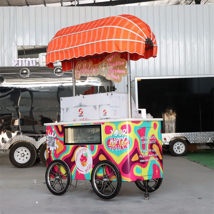 Carrinho de Gelato com Design Exclusivo, Carrinho de Sorvete Italiano para Itália e Europa, Carrinho de Café Italiano Móvel com Empurrador Manual
