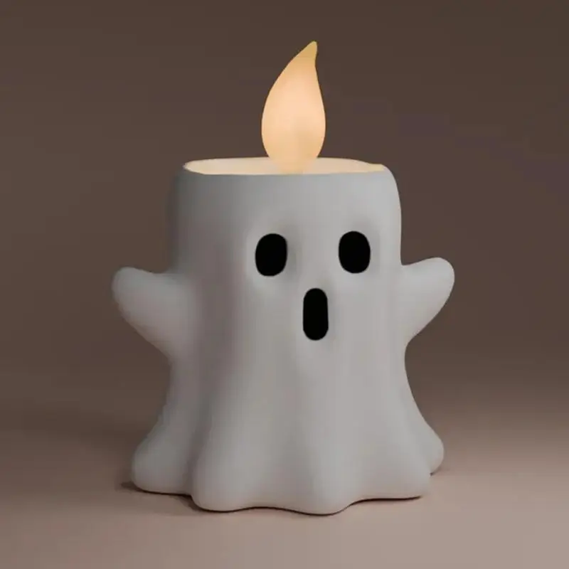 寝室、ミニチュアキャンドル、白色ライト、ハロウィーンアート用のフレームレスゴーストキャンドル