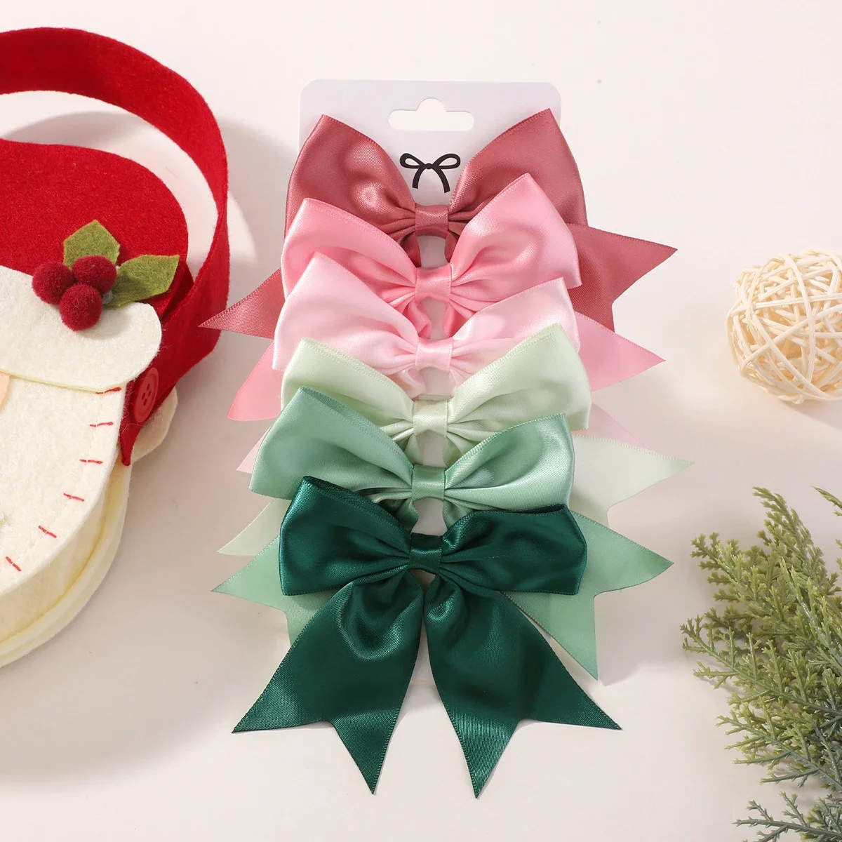 6 pçs/set arco de natal grampo de cabelo para meninas do bebê cor sólida fita bowknots grampos de cabelo moda crianças headwear acessórios para o cabelo
