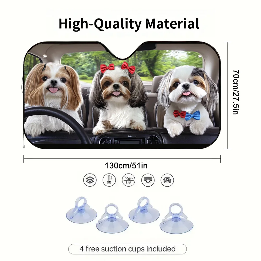1pc Shih Tzus Road Trip Car Sun Visor, Ideal For Daily Traffic And School Runs, Minimizes Glare, Maintains A Cool Cabin, Must-ha