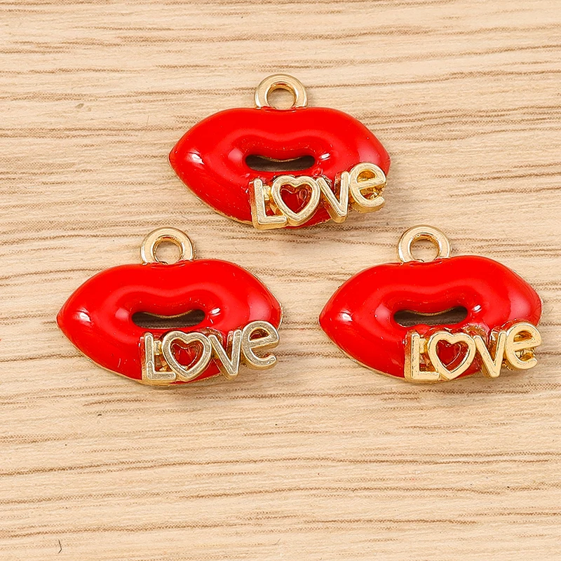 Tusember 10 Stück Niedliche Damen-Handtaschen-Anhänger mit Roten Lippen und Lippenstiften für Schmuckherstellung, Halsketten, Ohrringe, Armbänder, DIY-Bastelarbeiten – Detail 8