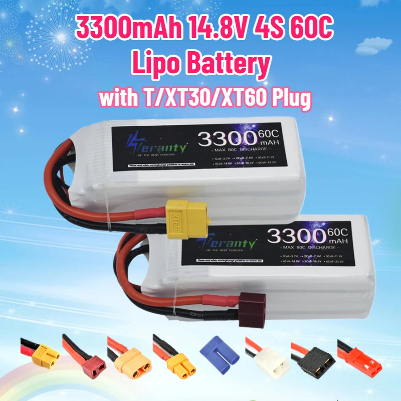 

3300mAh 14.8V 4S 60C Lipo Battery for RC Racing Car Boats Airplane Drone Parts Accessories with T/XT30/XT60 Plug