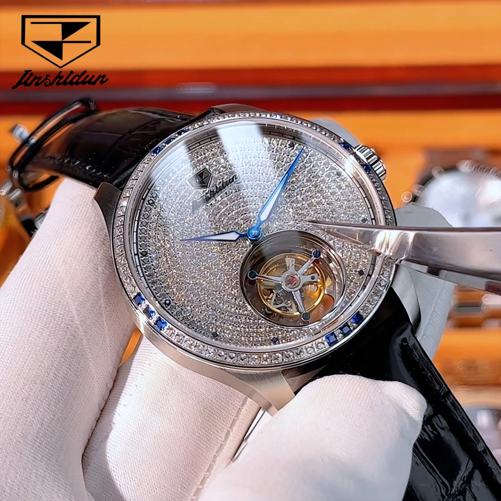 JSDUN Top Brand Men's Watches Luxury Fashion Leather Strap Self-winding Tourbillon Automatic Mechanical Wristwatch Sapphire 832