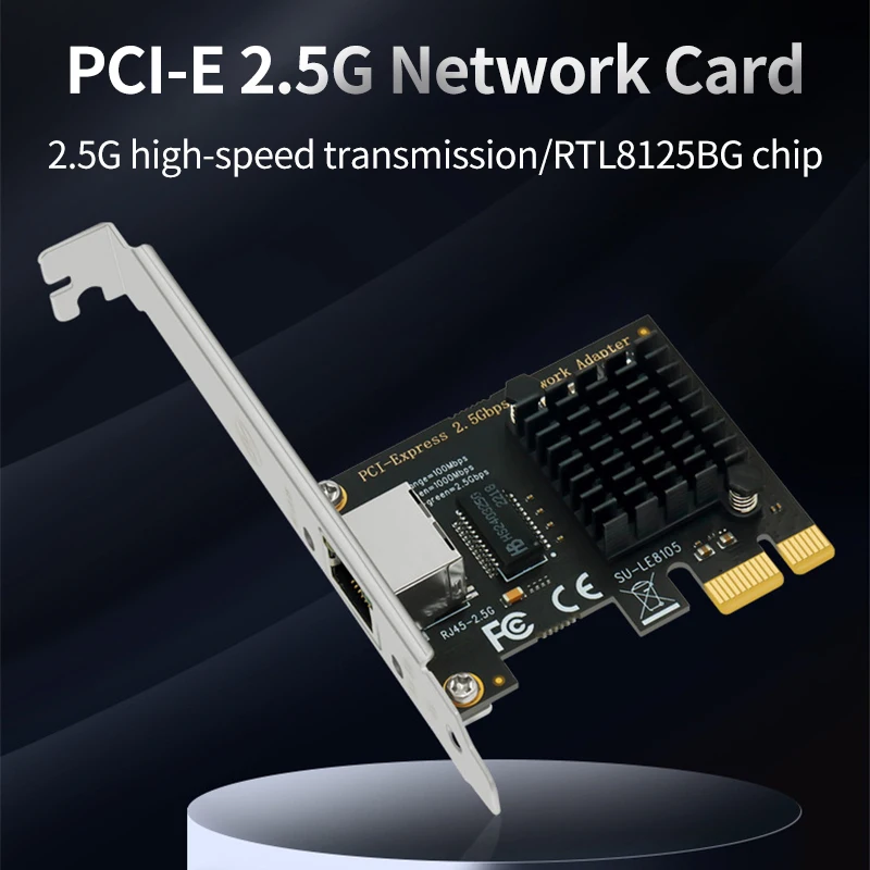 

PCI-e 2.5G Network Card RTL8125GB Chip 2500Mbps High Speed PCIe to RJ45 Gigabit Ethernet Adapter for PC Windows Linux ESXi ROS