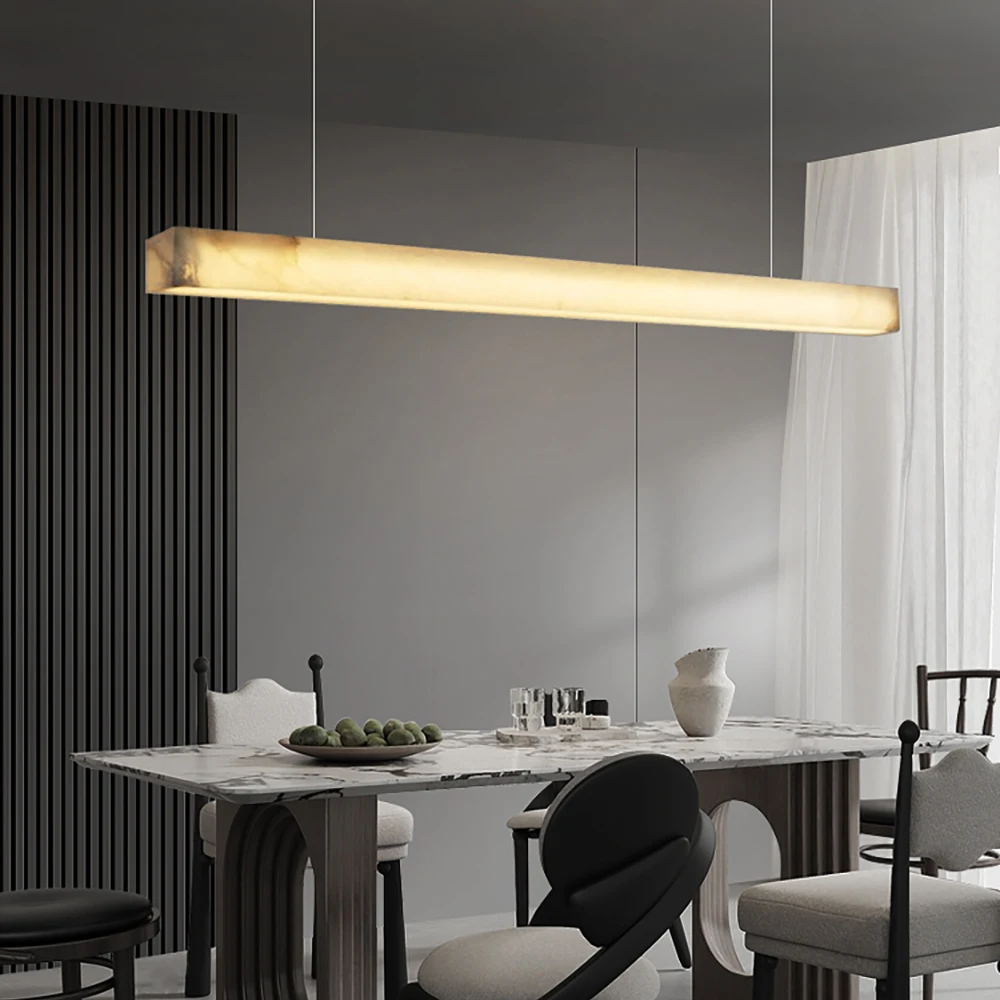 

Роскошная линейная люстра из натурального мрамора 80-120 см, итальянский минималистичный медный подвесной светильник, островный светильник полного спектра с регулируемой яркостью