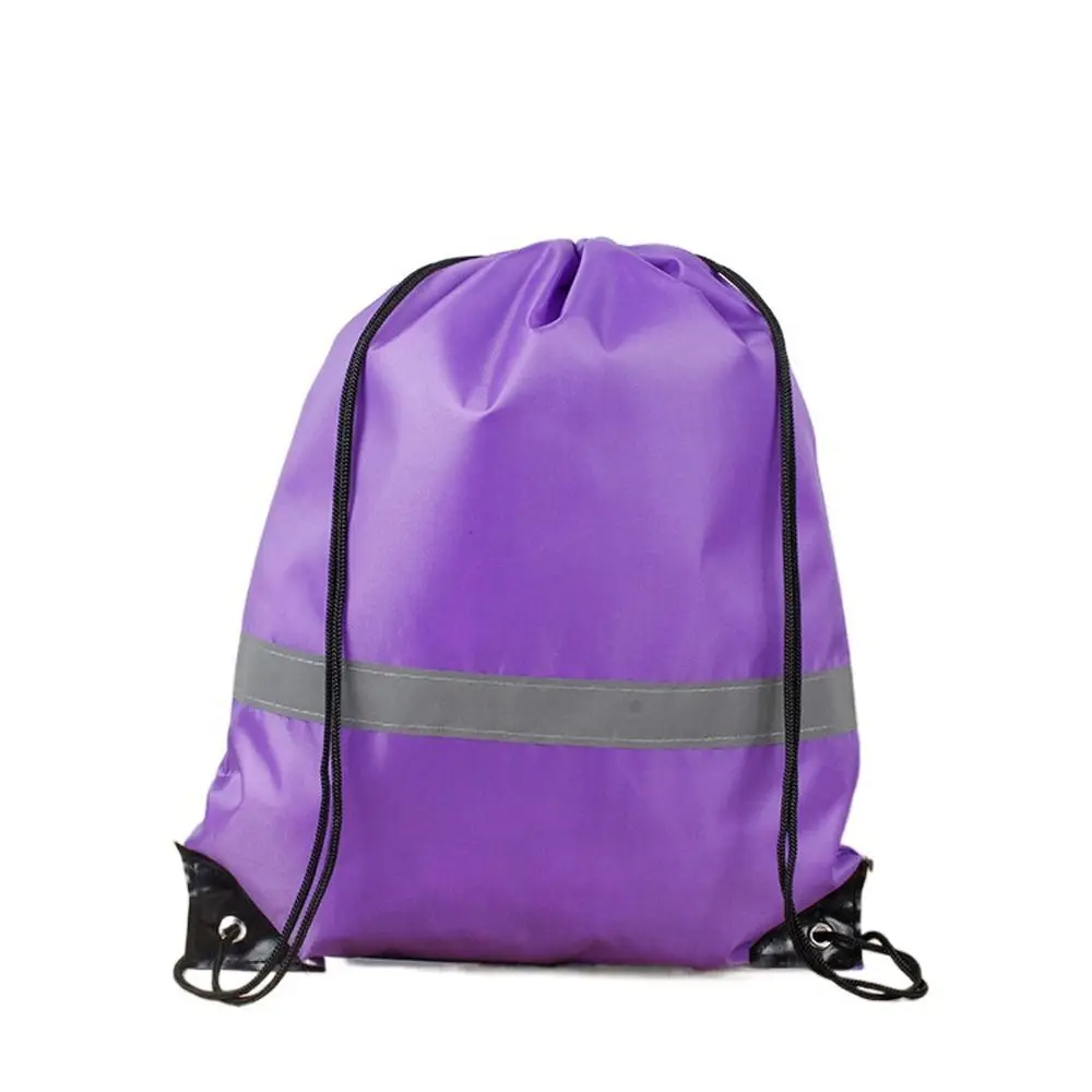 

Reflective Stripe Drawstring Gym Backpack 210D Polyester Solid Color Nylon Sports Shoulder Bag Portable All-Match