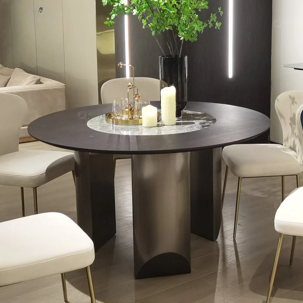Marble inlaid round dining table light luxury high-end restaurant furniture