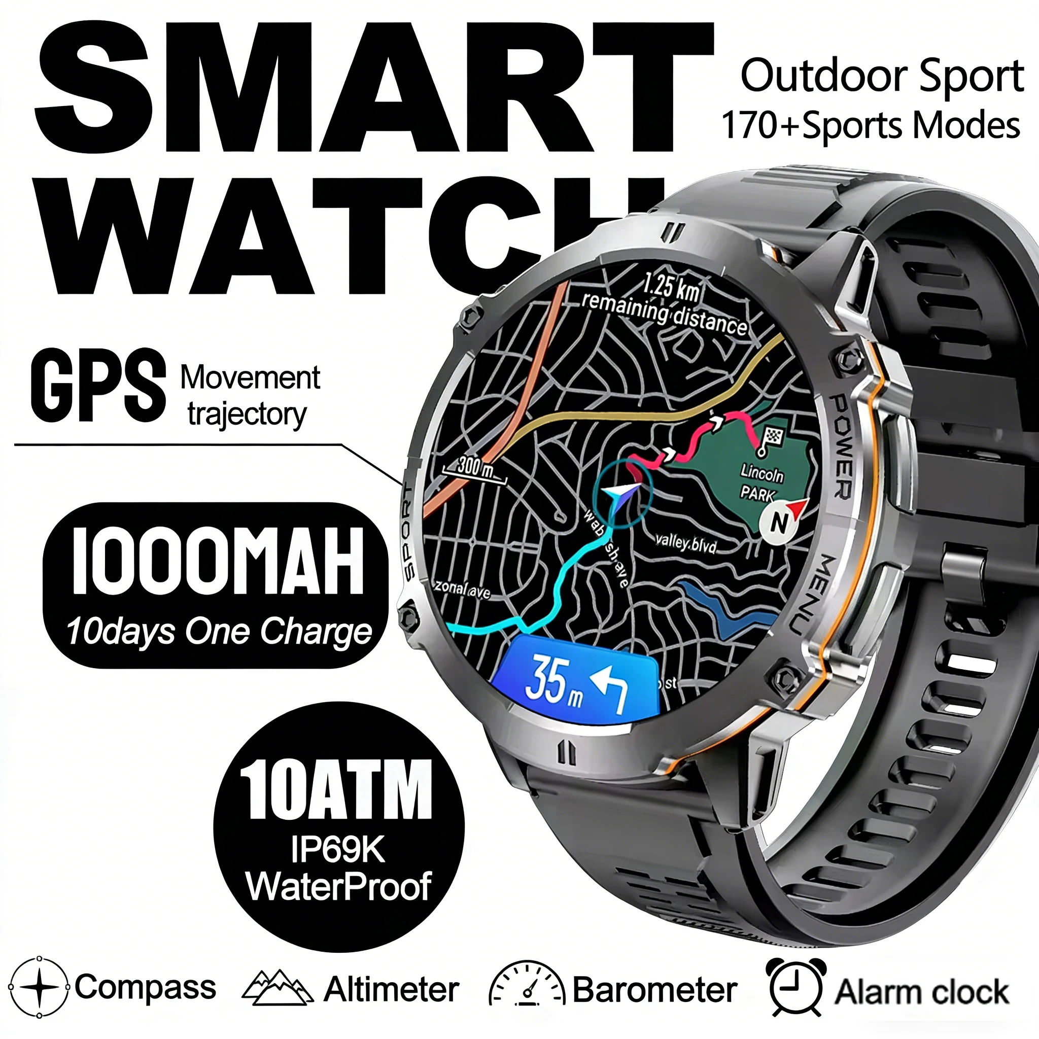 Nouvelle Montre Connectée Militaire TANK X3 Pro 2026 avec Grande Batterie 1000 mAh, Altimètre, Baromètre, Boussole, IP68 pour Hommes Sportifs