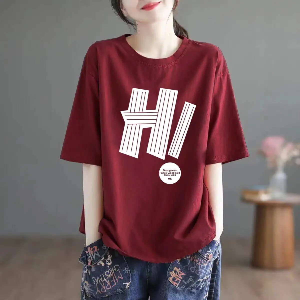 Cotton Short-sleeve T-shirt Women Summer Clothes New Arrival Letter Hi Harajuku American Style Retro Loose Lady Tops Y2k Trendy