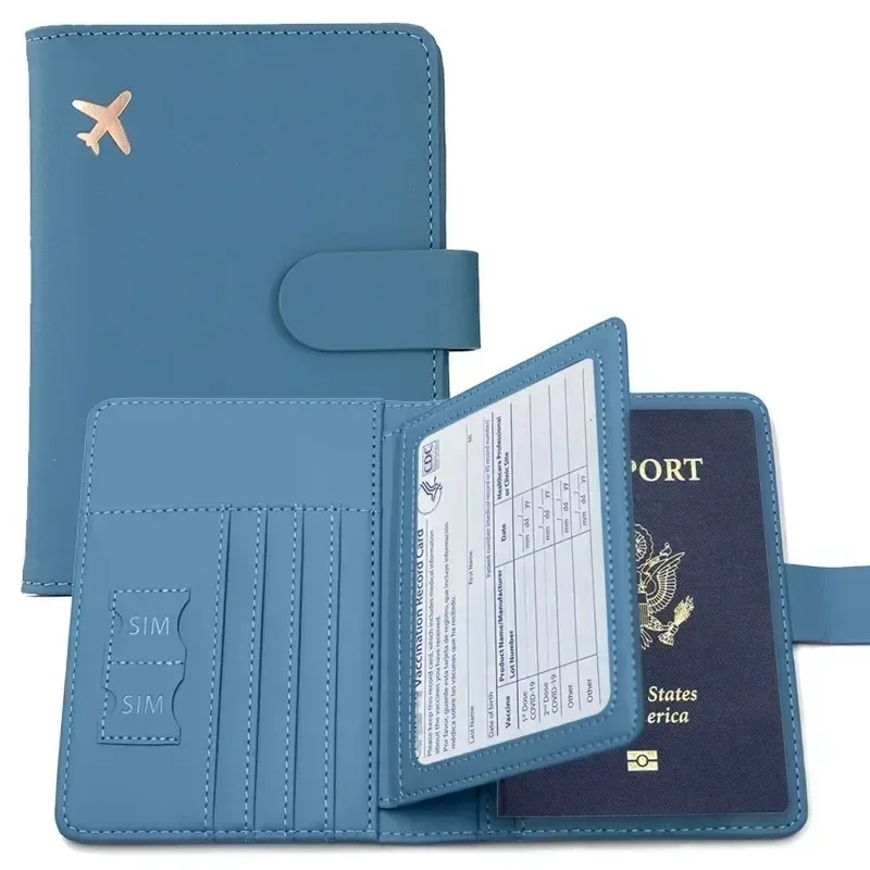 Funda para pasaporte de cuero PU para hombre y mujer, porta pasaporte de viaje con tarjetero, funda protectora tipo billetera