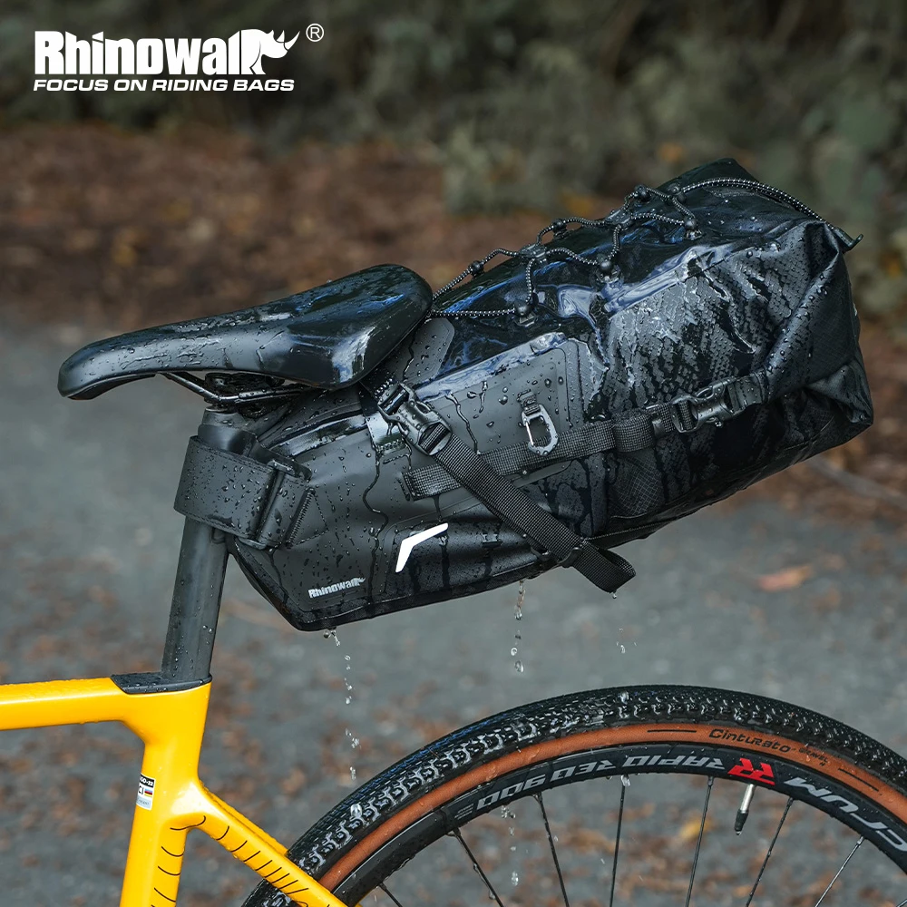 Rhinowalk Waterproof Bike Saddle Bag 11L Large Capacity Cycling Seat Pack With Elastic Cord Rear Light Mount Bike Accessories