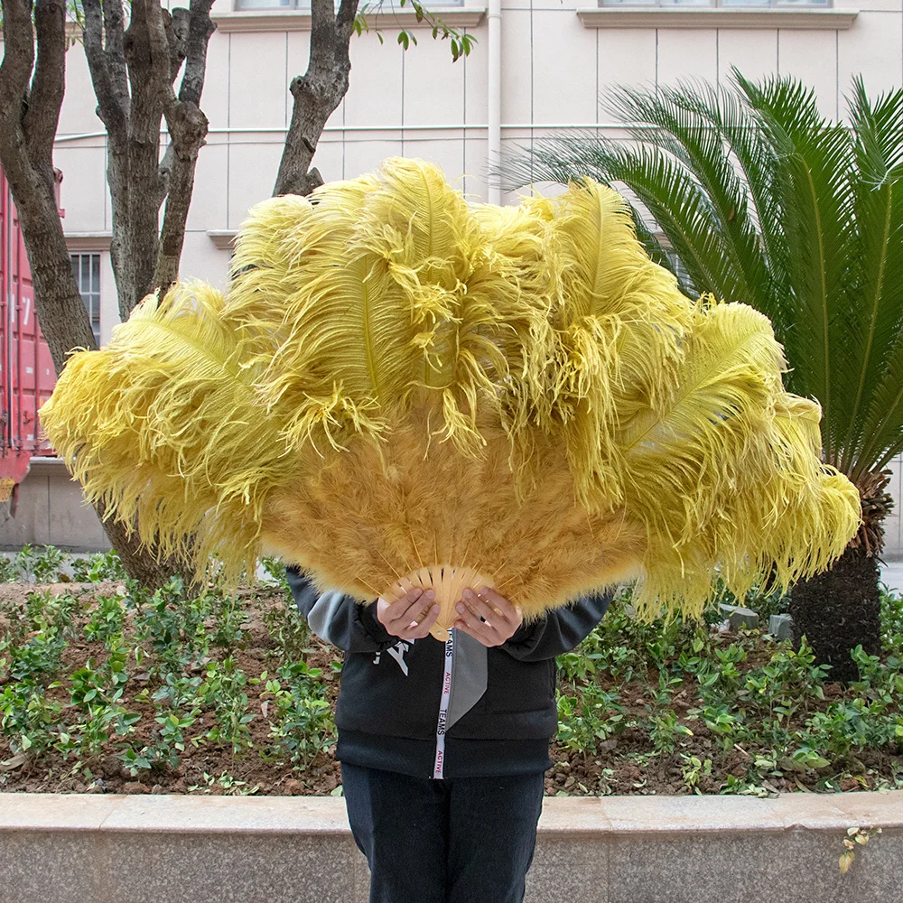 Big White Ostrich Feathers Fan Halloween Party Wedding Carnival Celebration Show DIY Decorative Pink Feathers Fan 13 Bones