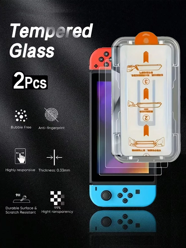 

3 Pcs One-Click Film Applicator Tempered Glass Screen Protector Compatible With Nintendo Switch, 9H Hardness, Scratch-Resistant