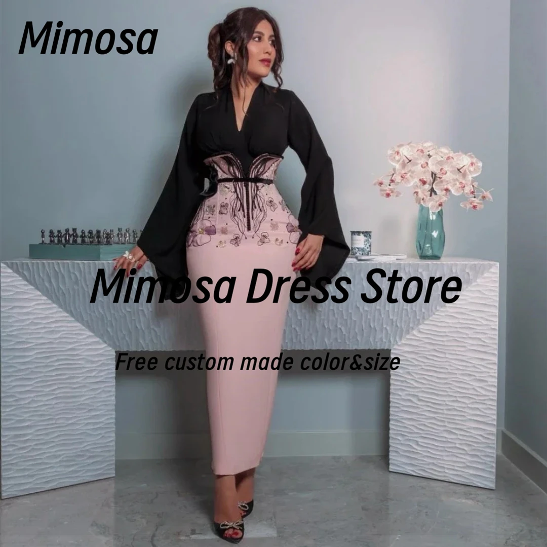 

Платья для выпускного вечера Mimosa 2025 года, вечерние платья контрастного цвета с v-образным вырезом и длинными рукавами, платье на заказ, платье до щиколотки, платье по индивидуальному заказу