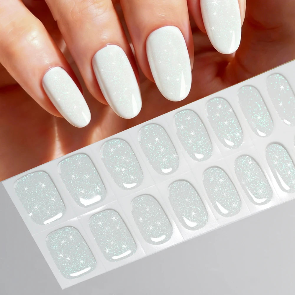 16 puntas/hoja de pegatinas de uñas de Gel semicuradas transparentes y 1 Uds. De tiras de esmalte de uñas de cobertura completa UV/LED, envolturas de uñas de larga duración, calcomanías NK