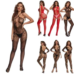 NUWFUNJOIN See Through Sexy Hollow Fishnet Crotchless Teddies Bodysuits Bodystockings Women Erotic Mesh Teddy Lingerie Plus Size