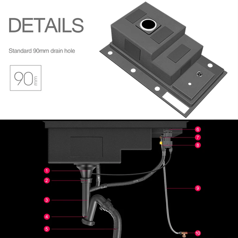 Imagem -05 - Asras-nanometer Honeycomb Embossing Kitchen Faucet Tamanho Grande Painel de mm Handmade Step Sinks Cup Rinser Waterfall Faucet