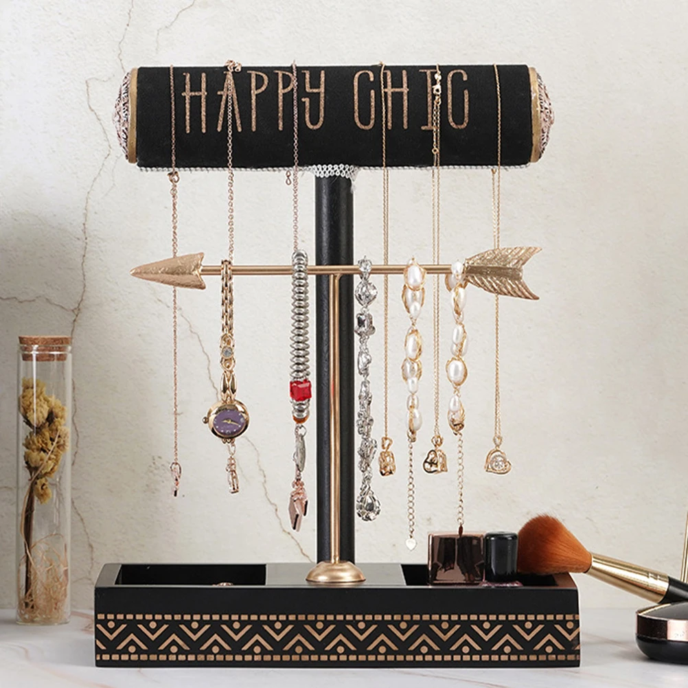 

Nordic Jewelry ganizer Solid Wood Earrings Necklace Bracelet St Black Gold Large Capacity Storage Display Rack Accessories