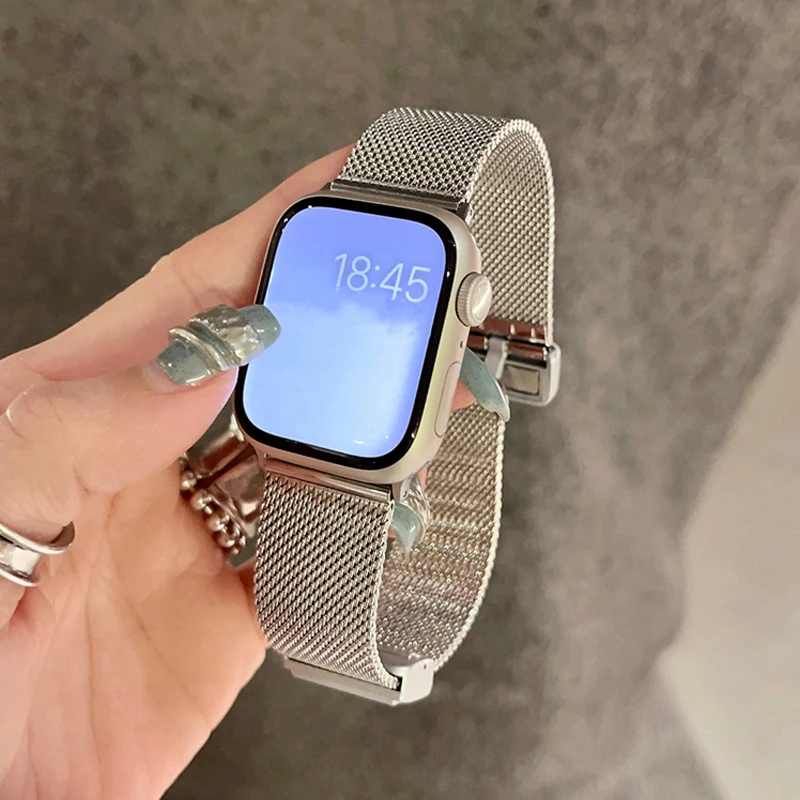 42 مللي متر 38 مللي متر 40 مللي متر Milanese سوار حزام ل iWatch سلسلة الترا 8 7 SE 6 5 المغناطيسي حلقة ل سوار أبل 44 مللي متر 45 مللي متر 49 مللي متر 41 مللي متر