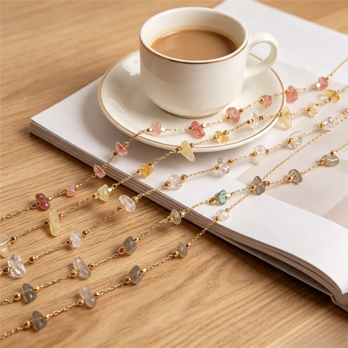 Brass Gold Plated Natural Strawberry Quartz Citrine Chain DIY Bracelet Necklace Bulk Jewelry Findings