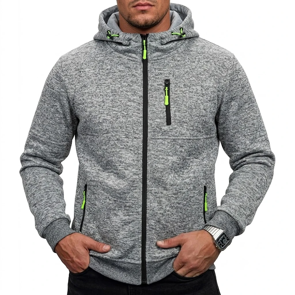 Herren-Kapuzenpullover mit Reißverschluss, Farbblock-Hoodie, Langarmjacke für Herren, Herbst-Outwear, Pullover mit mehreren Taschen, Sportbekleidung – Detail 8