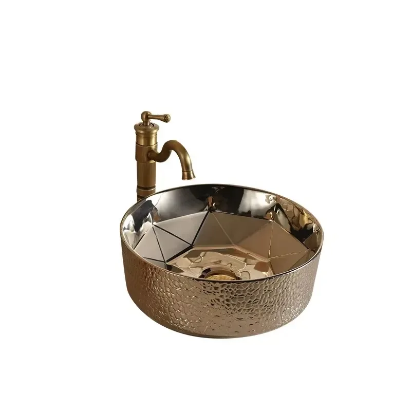 Modern Gold Rectangular Oval Ceramic Stone Basin Bathroom Countertop Sink Above Counter Washbasin for Kitchen Installation