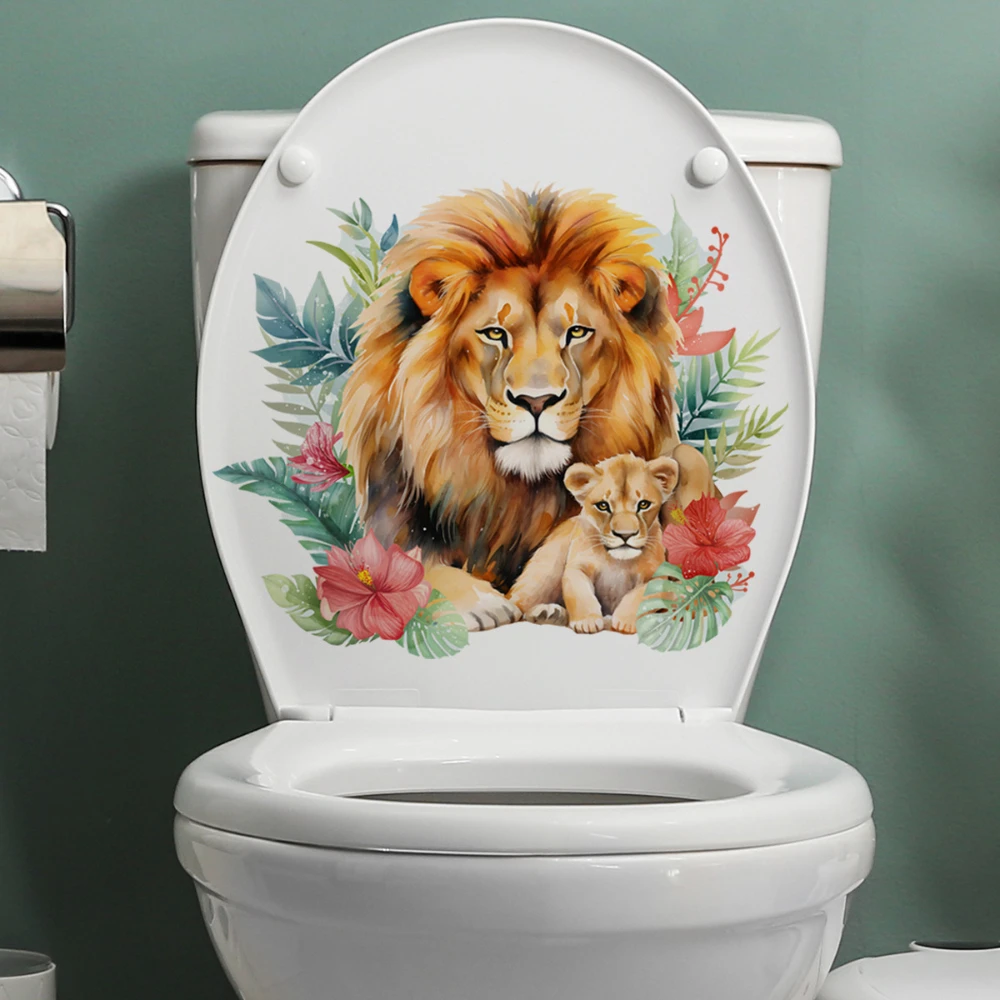 Наклейки на стену с мультяшными животными, наклейка на чехол для унитаза, съемная самоклеящаяся фреска, украшение для мебели, наклейки