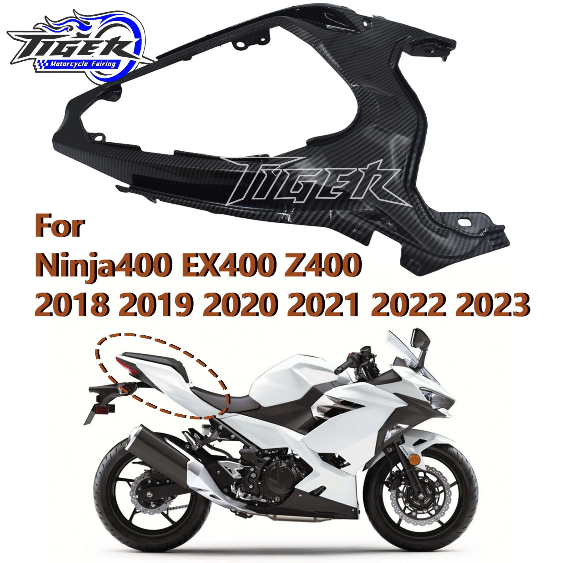 

Для Kawasaki Ninja400 2018-2023 задняя верхняя крышка задней бабки обтекатель крыло щит боковая крышка Z400 аксессуары для мотоциклов