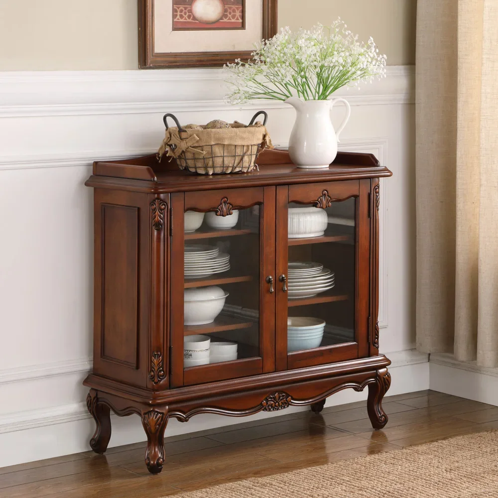 American all-solid wood dining side tea and wine cabinet, European retro cabinet meal preparation storage cabinet