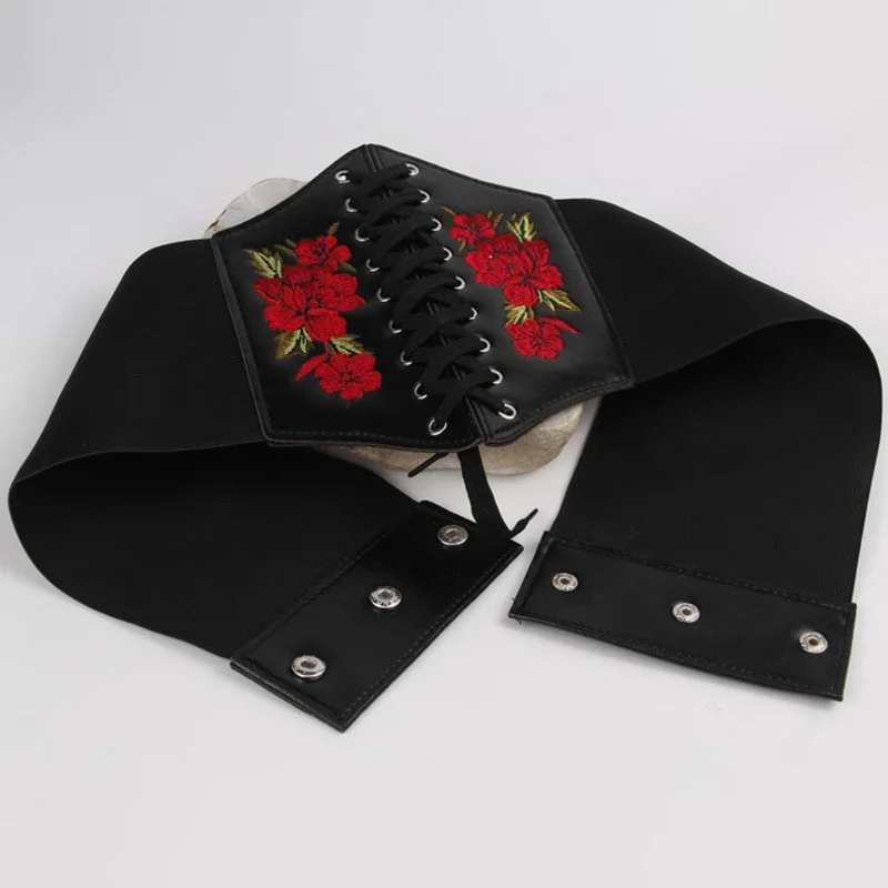 Useful Flower Belt Women Wide Lace Up Waistband Corset PU Leather Waist Slim Shaped Tied Belts