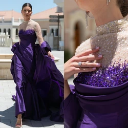 Customized Eleagnt High Collar Fashion Mermaid Sequin Ruched Party Dress Floor Length Long Formal Evening Gowns