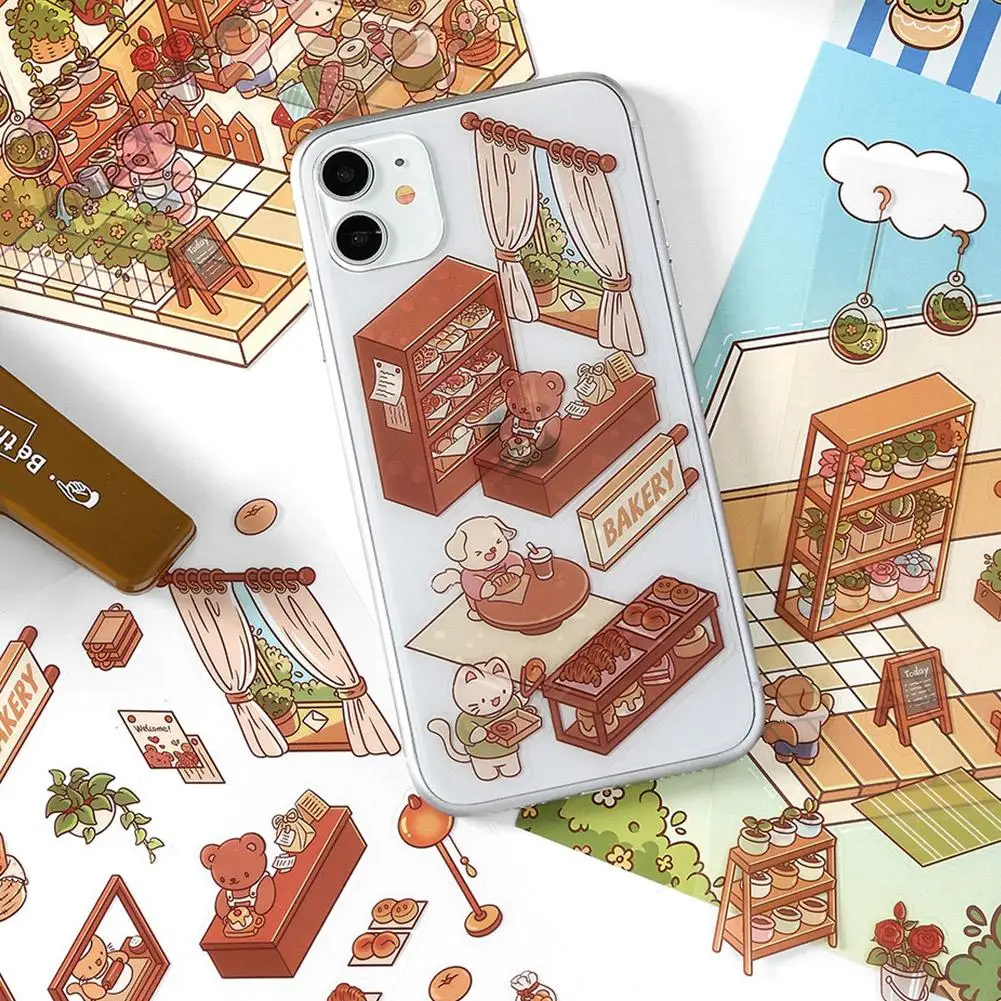 Cartoon Miniature Scene 3D Miniature Scene Stickers Landscaping Stickers DIY Cabin Scene Stacking Hand Account Cute Gift For Kid