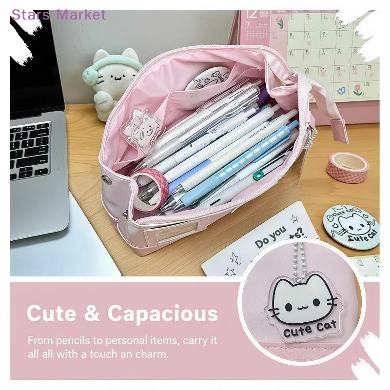 PU Leather Pencil Case Clear Window And Large Capacity Perfect For School Students Stationery Storage