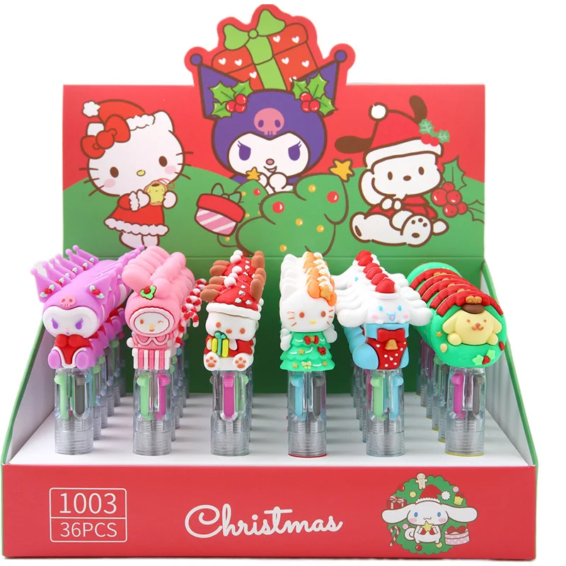 36pcs New Christmas Gift Cartoon Sanrio 4/10 Colors Ball Pen Cute Colorful Graffiti Marker Pen Stationery Wholesale