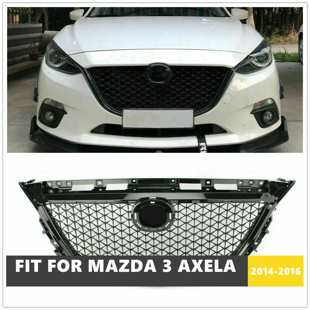 ABS Front Black Middle Grille Front Bumper Grill Upper Grille Honeycomb Grill For Mazda 3 Axela 2014 2015 2016