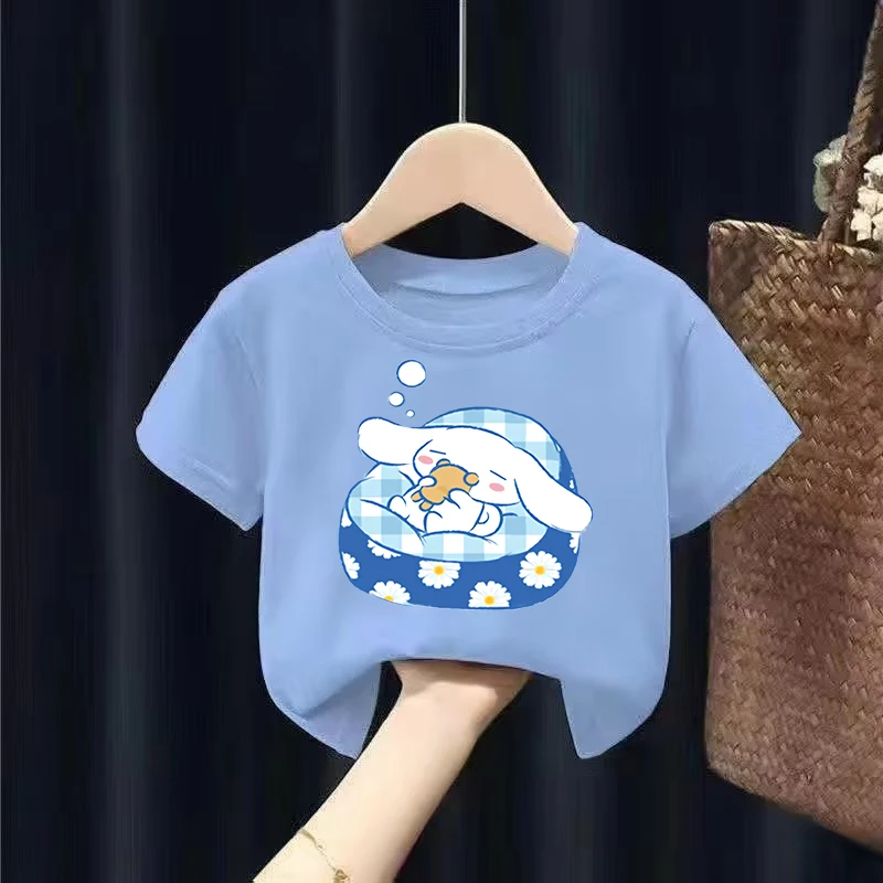 Sanrio Cinnamoroll Children\'s T-shirt Cute Kawaii Girls Short Sleeve Casual Clothes Harajuku Top Summer New Kids Birthday Gifts