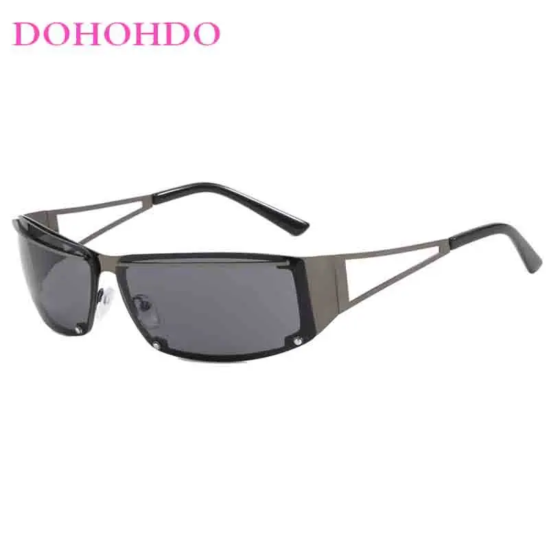 Kacamata Hitam Wanita Logam Persegi Panjang Steam Punk Y2k Desain Merek Mewah Kacamata Hitam Pria Fotografi Jalanan Perjalanan Kacamata Fashion UV400